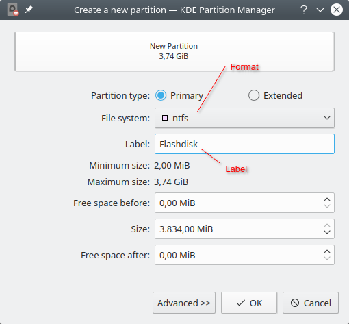 Membuat partisi pada KDE partition manager Membuat partisi pada KDE partition manager