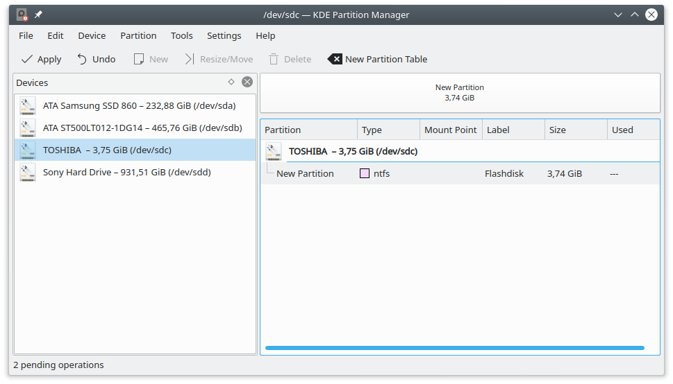 Membuat partisi pada KDE partition manager Membuat partisi pada KDE partition manager