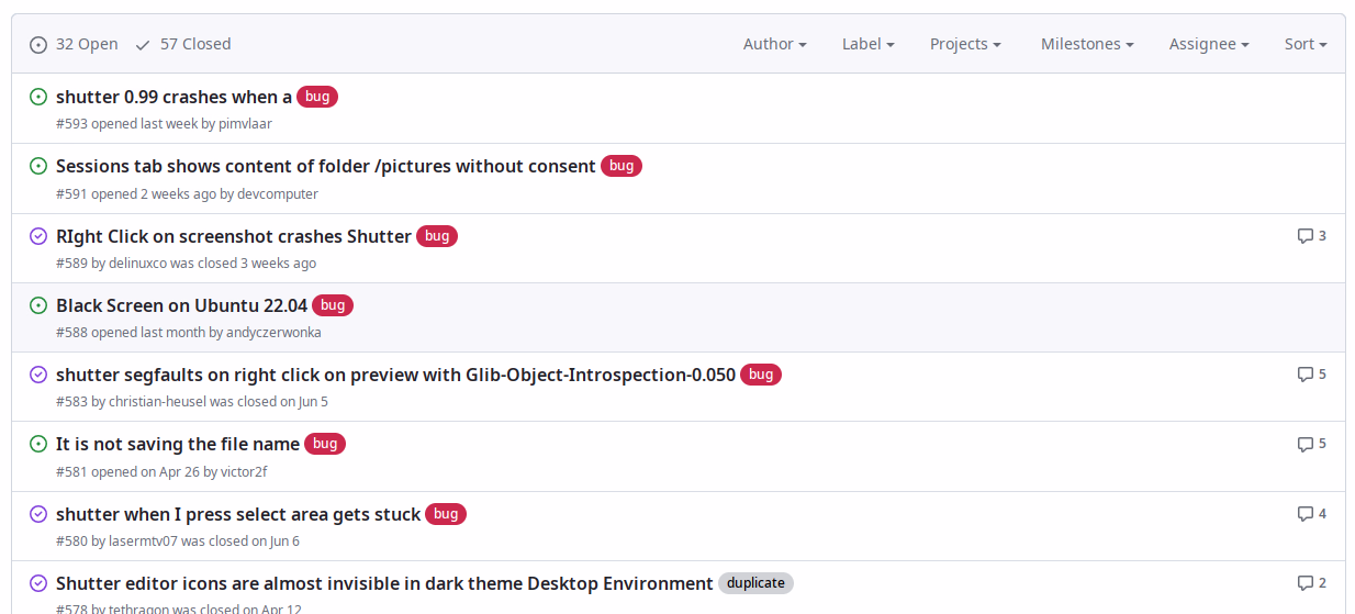 Issue Shutter di Github